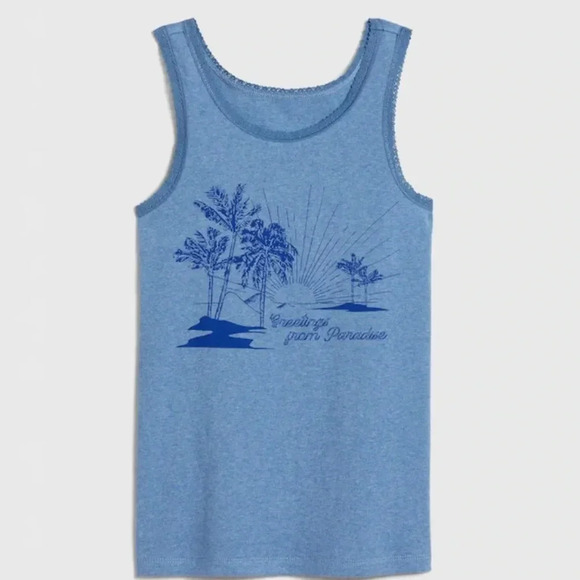 GAP Kids Graphic Tank Top Blue Heather Girl’s Size 12 - Picture 1 of 6